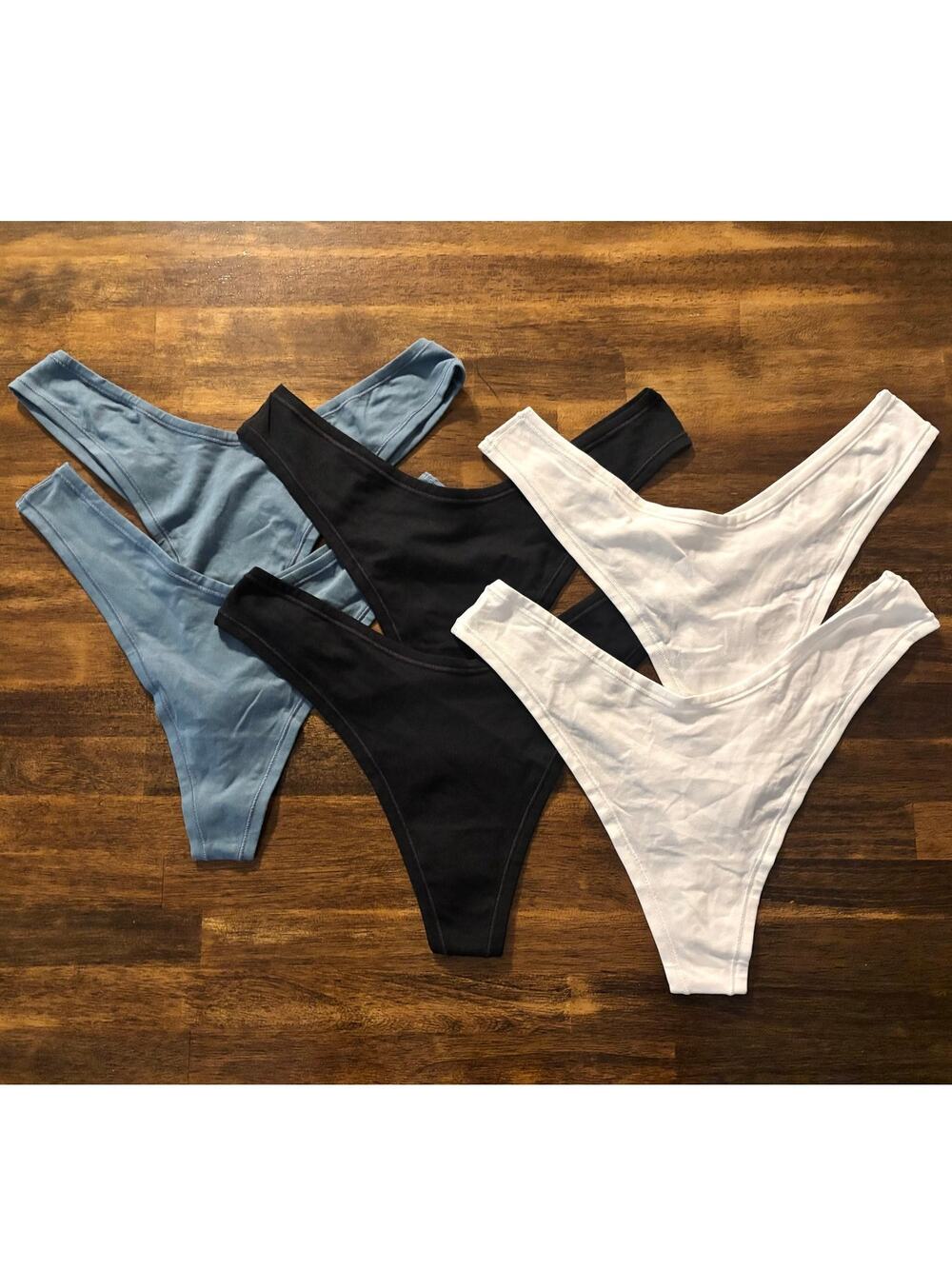 Quince Set of 6 Women’s Large Thong Organic Cotton Stretch High Cut Panties